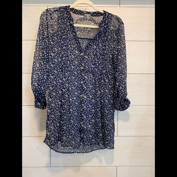 Floral blue button up blouse - Picture 1 of 2